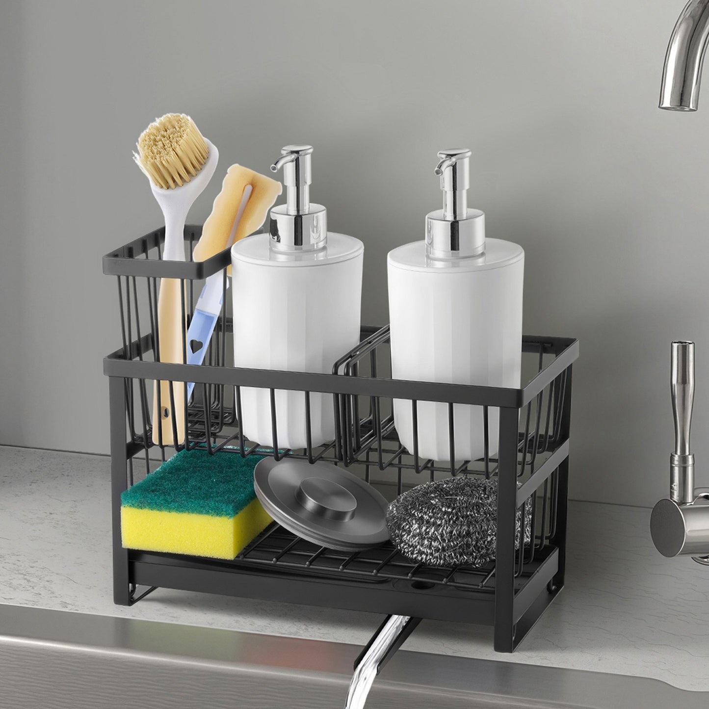 Kitchen Sink Caddy Organizer Sponge Holder For Kitchen Essentials Storage