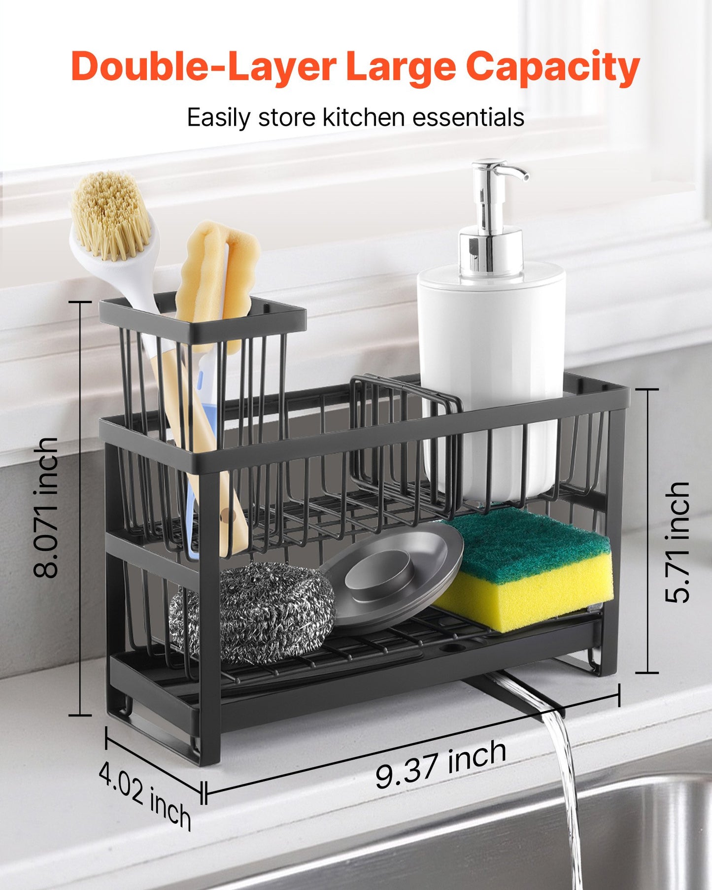 Kitchen Sink Caddy Organizer Sponge Holder For Kitchen Essentials Storage