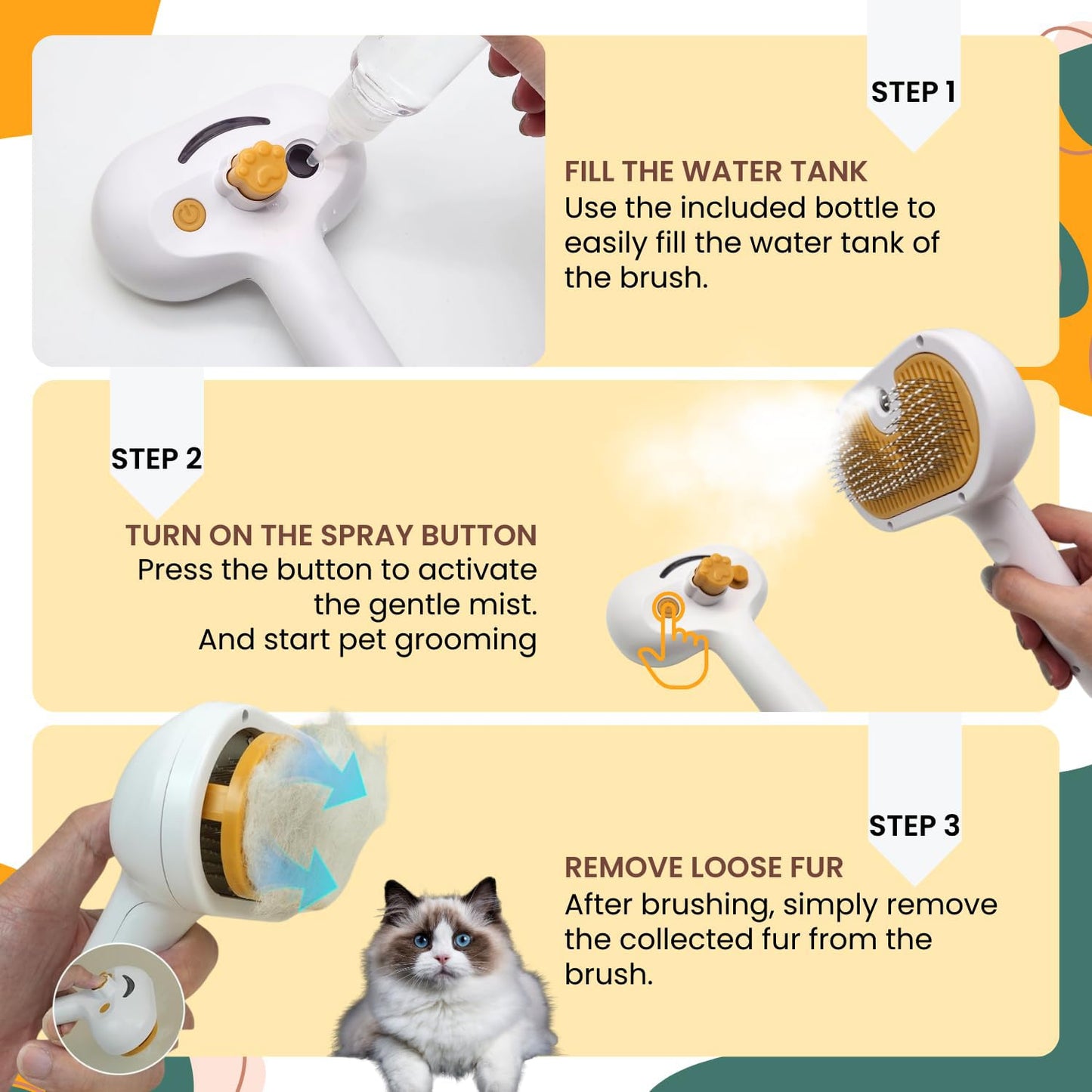 Brush With Spray For Pet Grooming Cat &  Dog